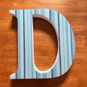 Striped Blue Wooden Letter D